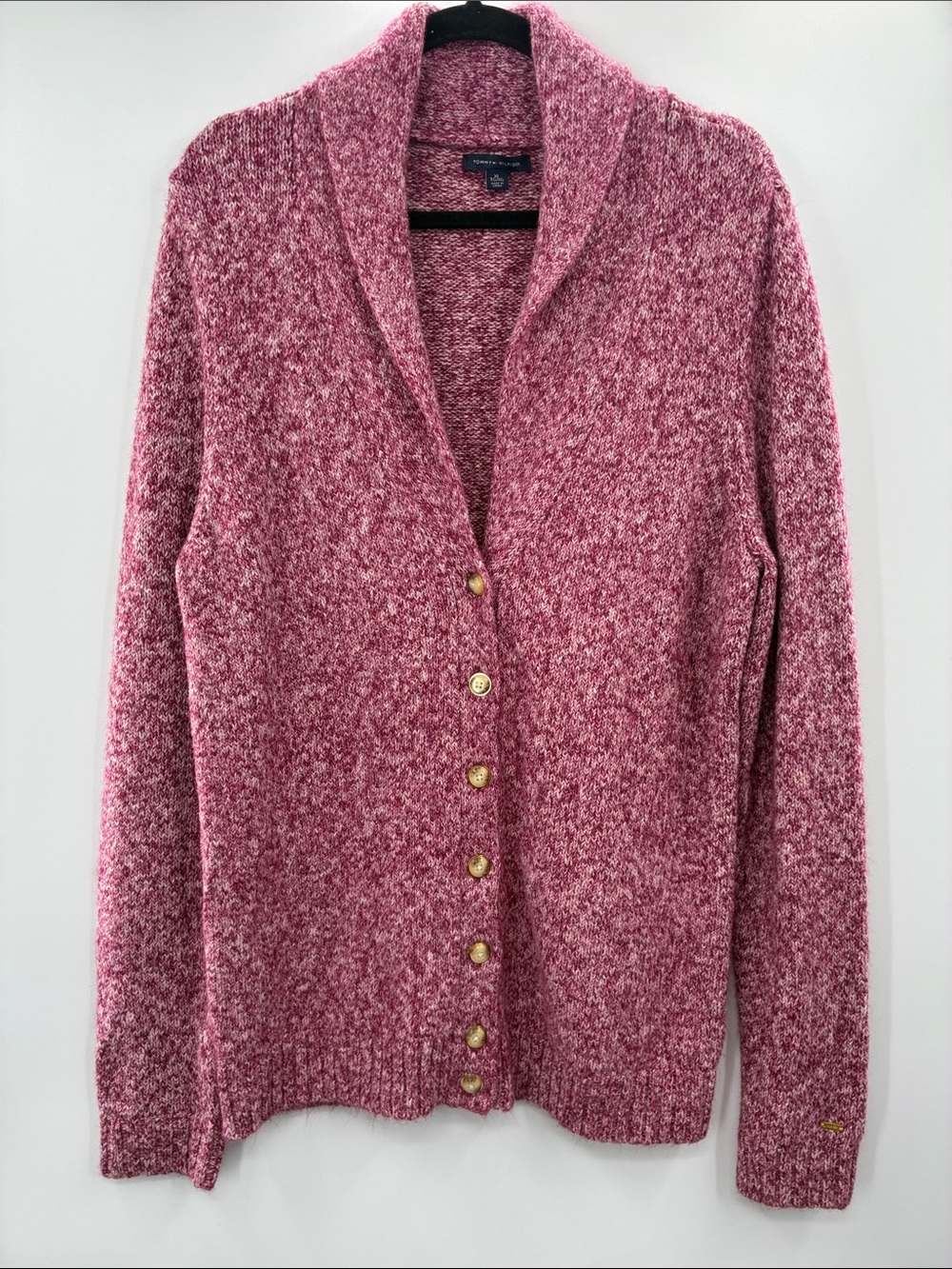 Tommy Hilfiger Women’s Pink Marled Shawl Collar Button Cardigan Sweater s XL